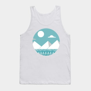 Geometric Mountains Line Art Sun Moon Landscape Tank Top